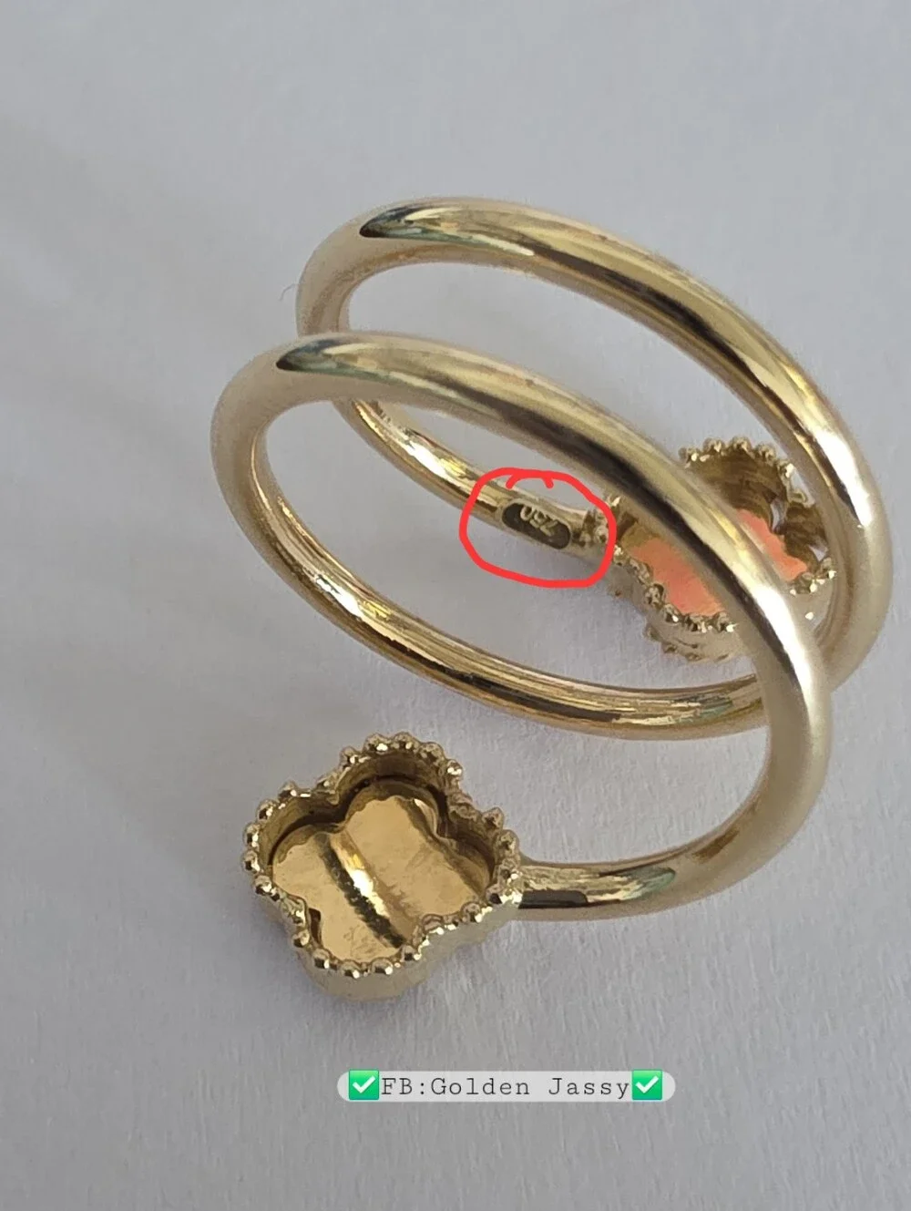 18K Real Gold Spiral Clover Ring 6